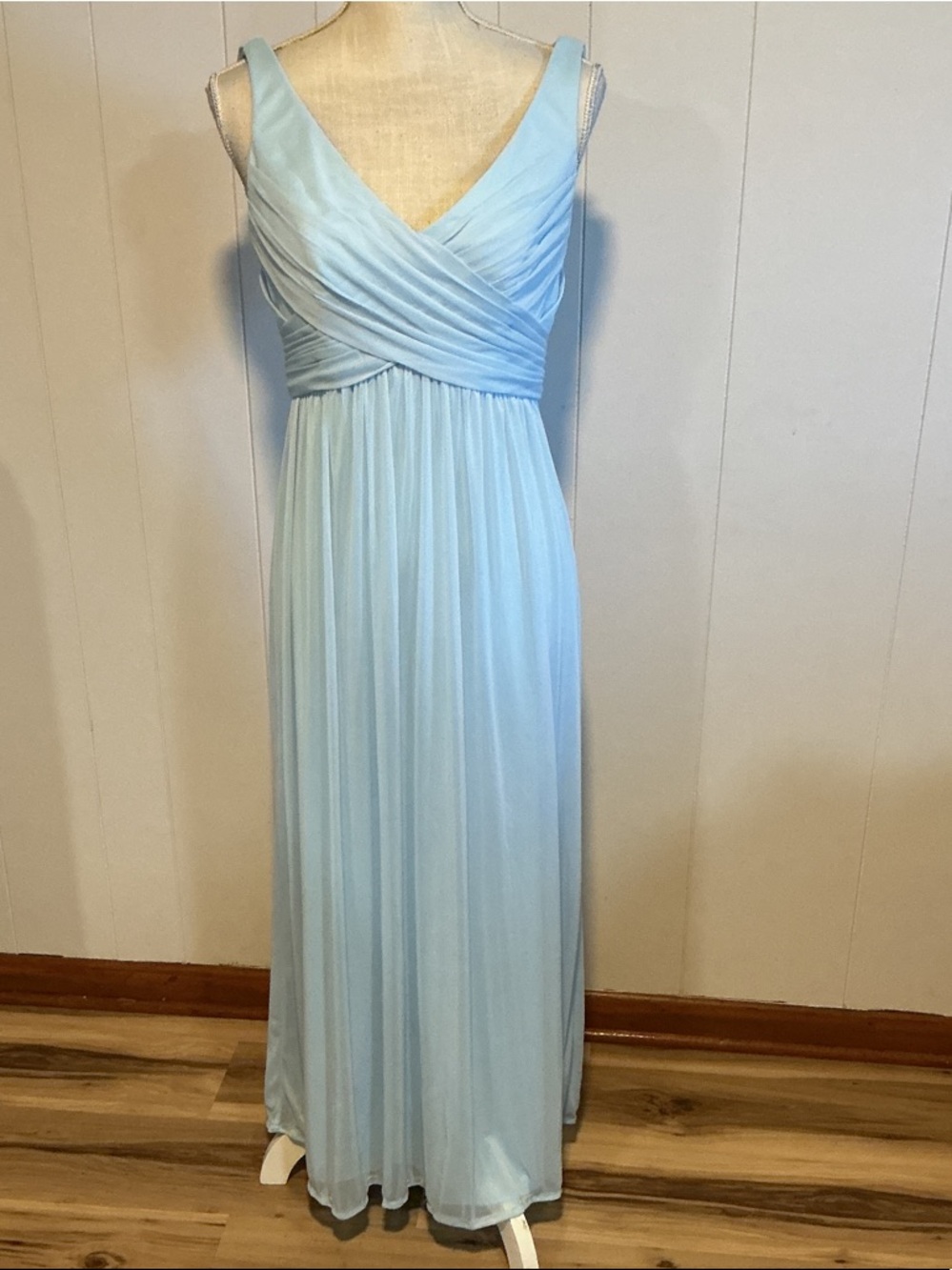 David's Bridal Pale Blue Sleeveless V-Neck Maxi Gown